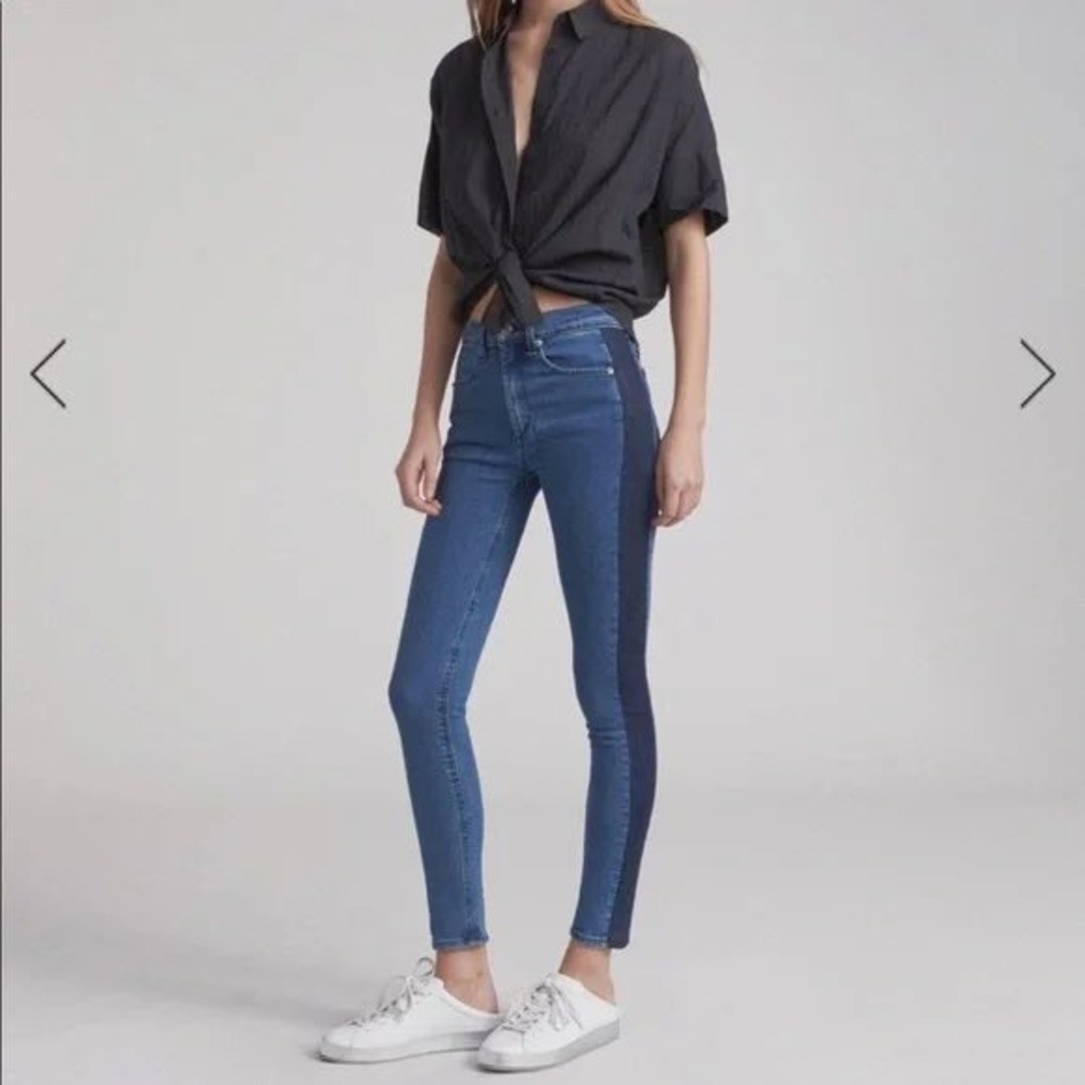 Rag & Bone JEAN The Skinny Two-Tone High Rise Jeans Sz 29 Blue Denim Made in USA
